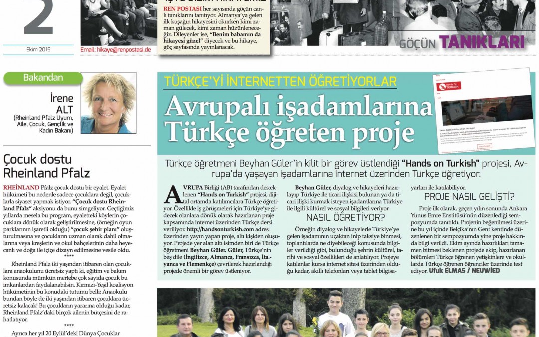 RenPostası newspaper article about HandsOnTurkish