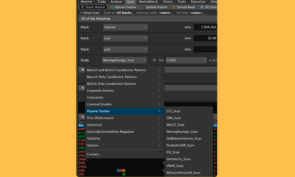 ThinkorSwim Moving Average Scan